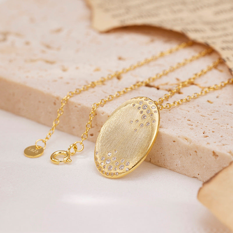 Oval Brushed Accent Stones Pendant Necklace