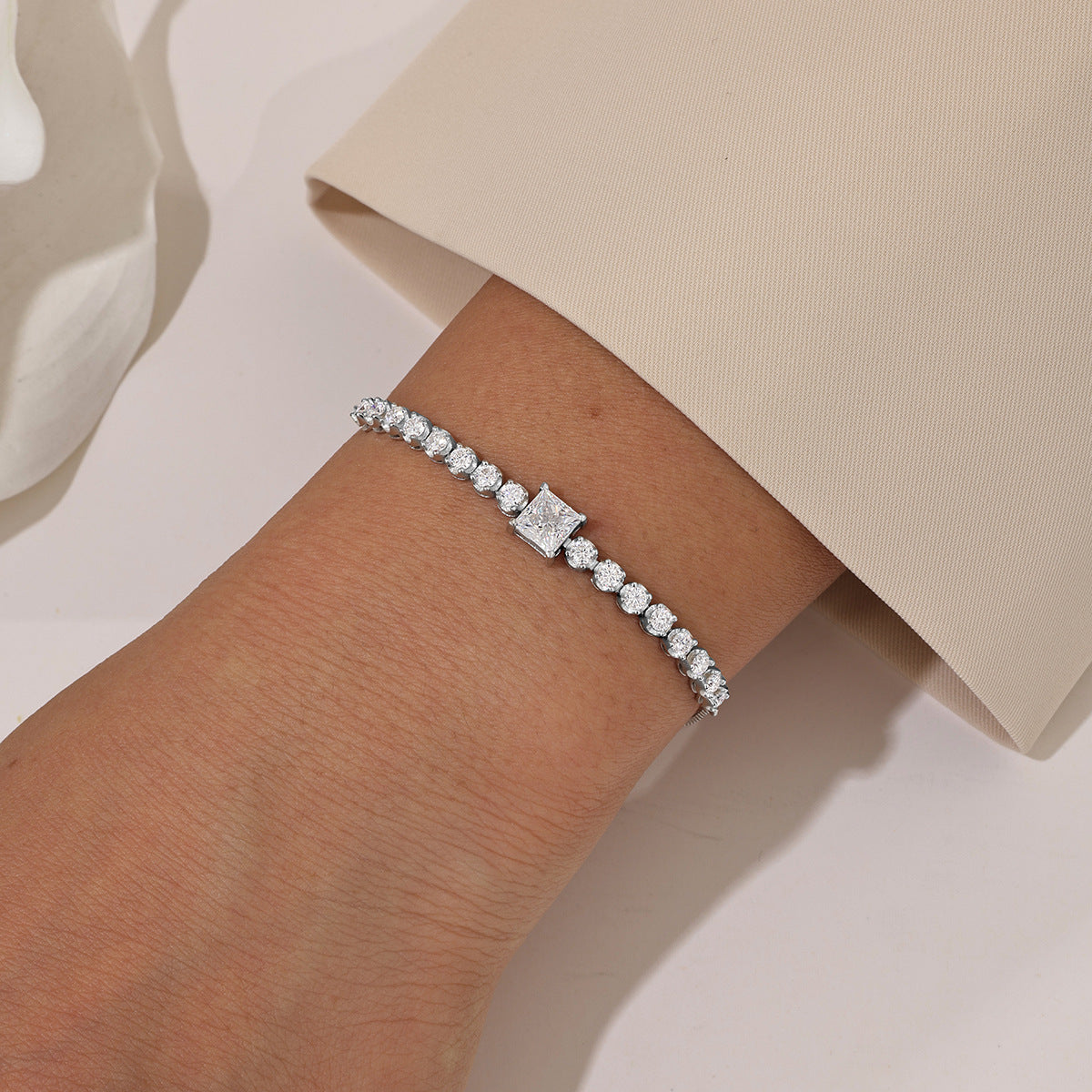 Princess Cut Square Center Tennis Bracelet