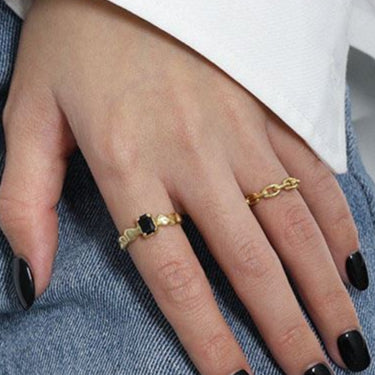 Fashion Irregular Black Geometry CZ 925 Sterling Silver Adjustable Ring