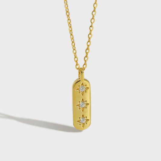 Elegant CZ Star Tag 925 Sterling Silver Necklace