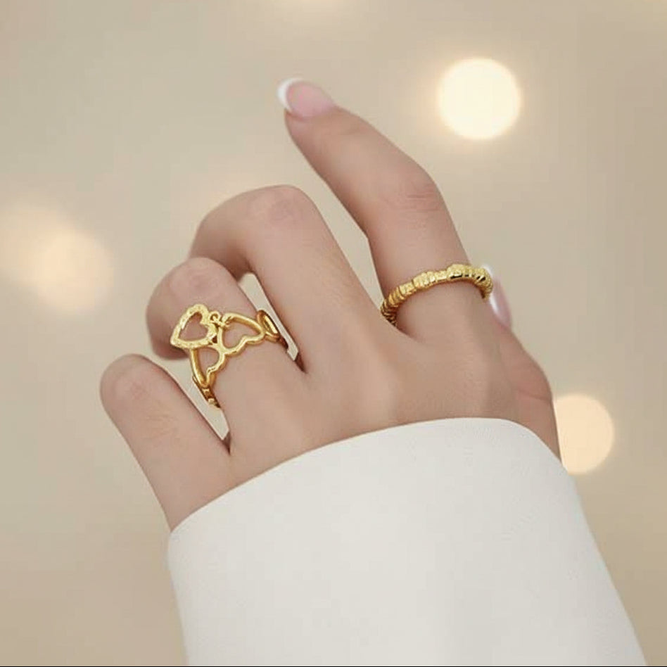 Girl Hollow Hearts 925 Sterling Silver Adjustable Ring