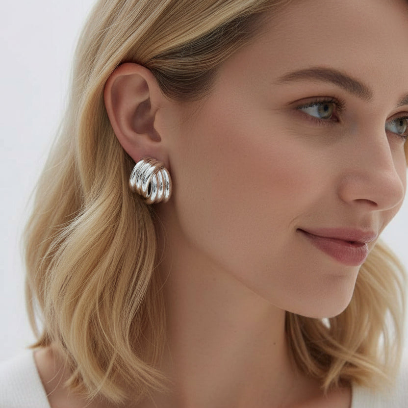 Chunky, Large Bold Look Cross S999 Pure Silver Earrings