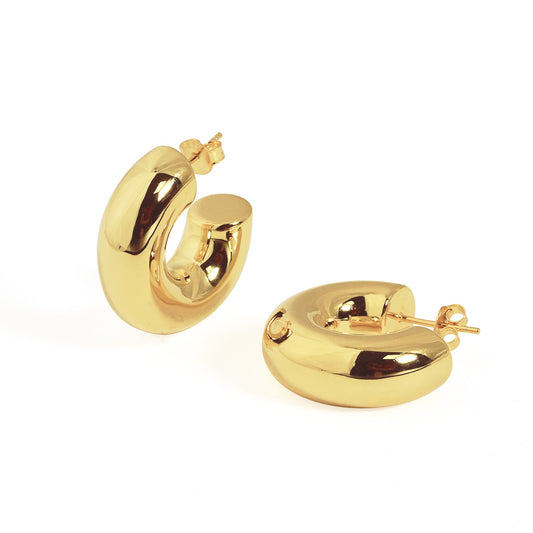 Fine Jewellery Women Office Elegant C Shape Tube 999 Sterling Silver Earrings