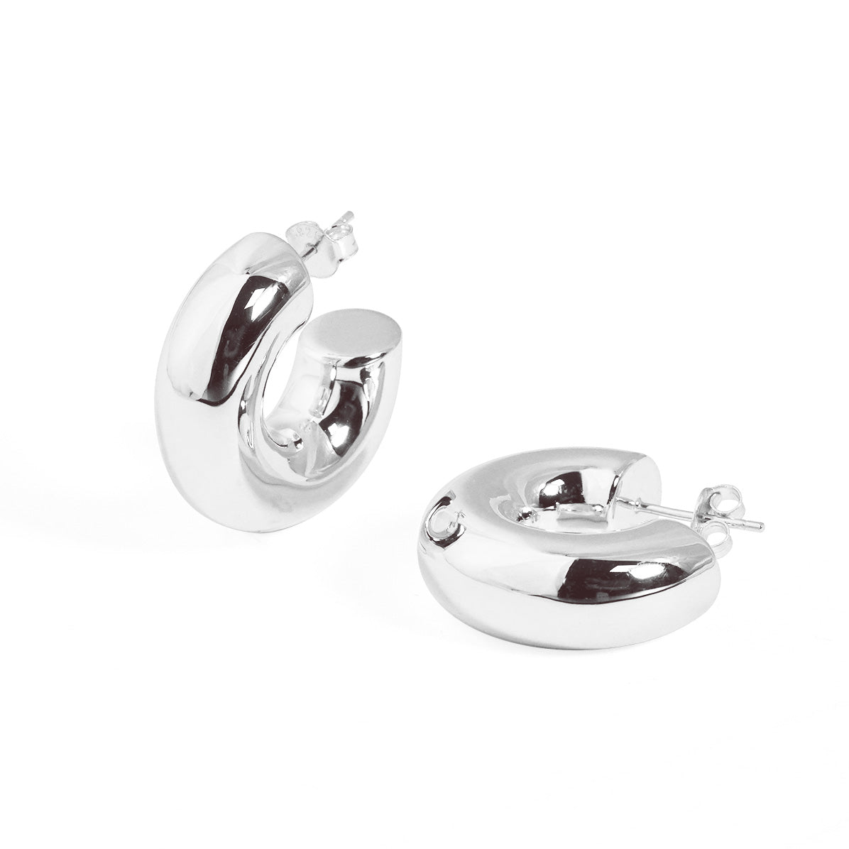 Fine Jewellery Women Office Elegant C Shape Tube 999 Sterling Silver Earrings