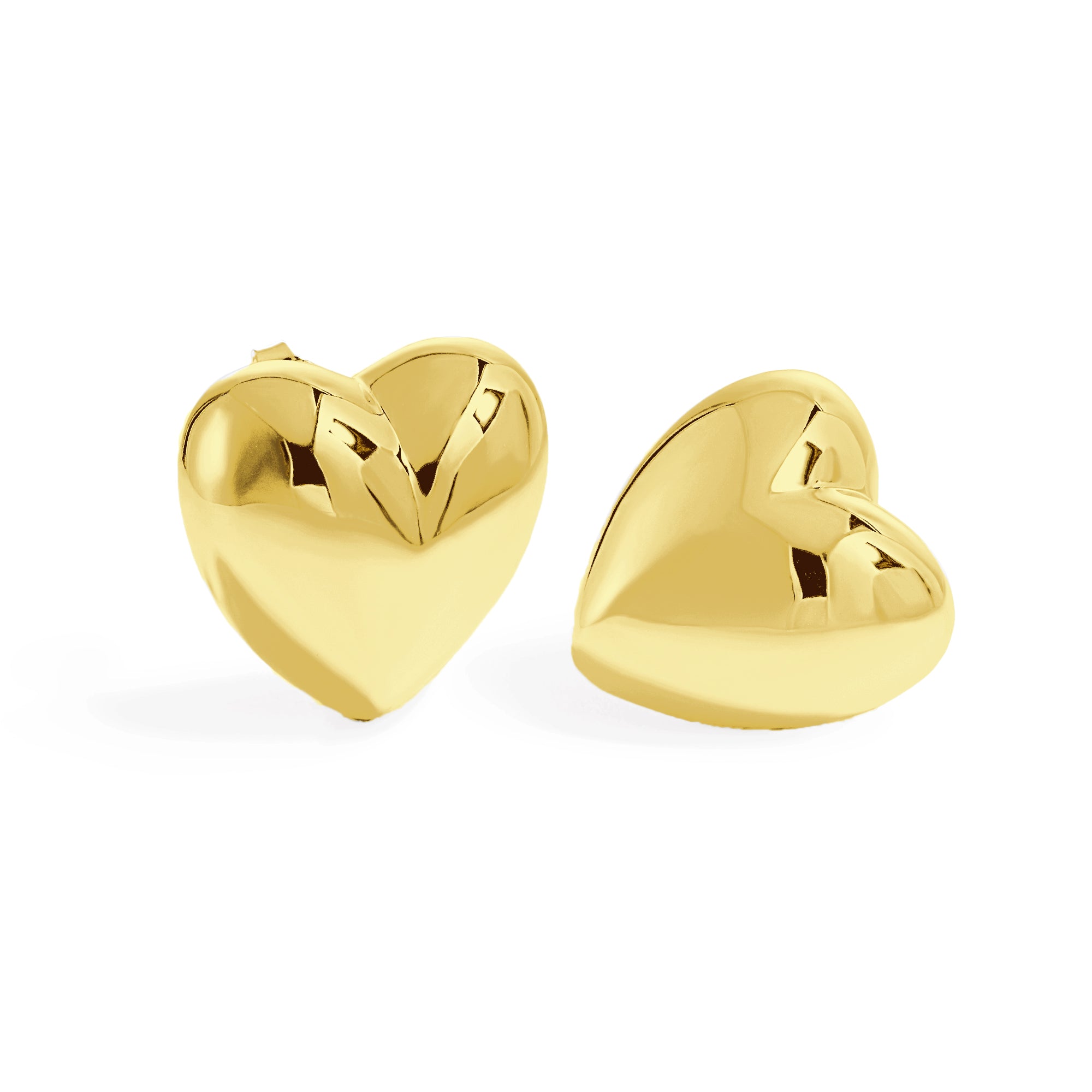 Gold heart-shaped earrings on a white background