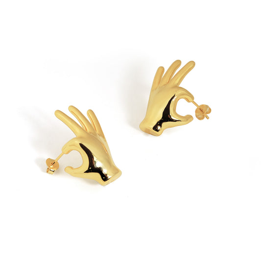 Fine Jewellery S999 Sterling Silver Yellow Gold Plated OK Hand Light Earrings
