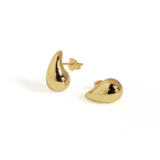 Cute Mini Water Drop 18k Gold Plated S999 Sterling Silver Electroforming Stud Earrings