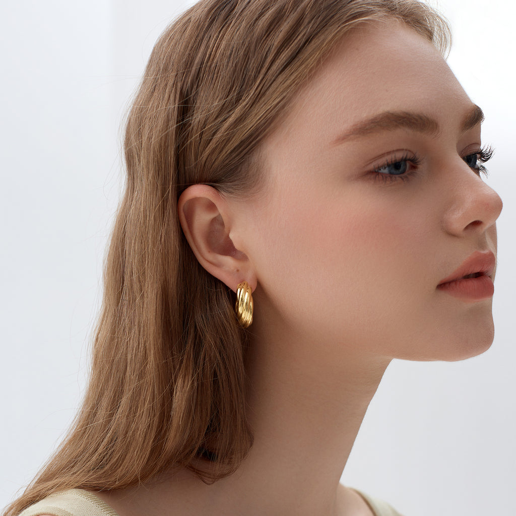 999 Sterling Silver Hollow Chunky Elegant Twsited Statement Jewellery Mini Round Hoop Earrings