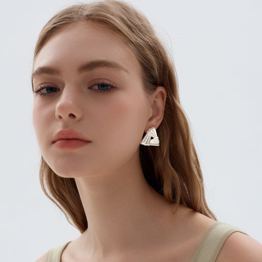 Stunning 999 Sterling Silver Chunky Hollow Triangle Shape Statement Stud Earrings