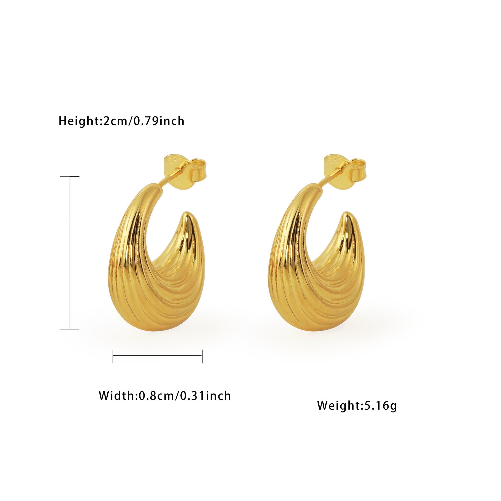 999 Sterling Silver Electroforming Fashion Strip Pattern Large Light Hoop Earrings