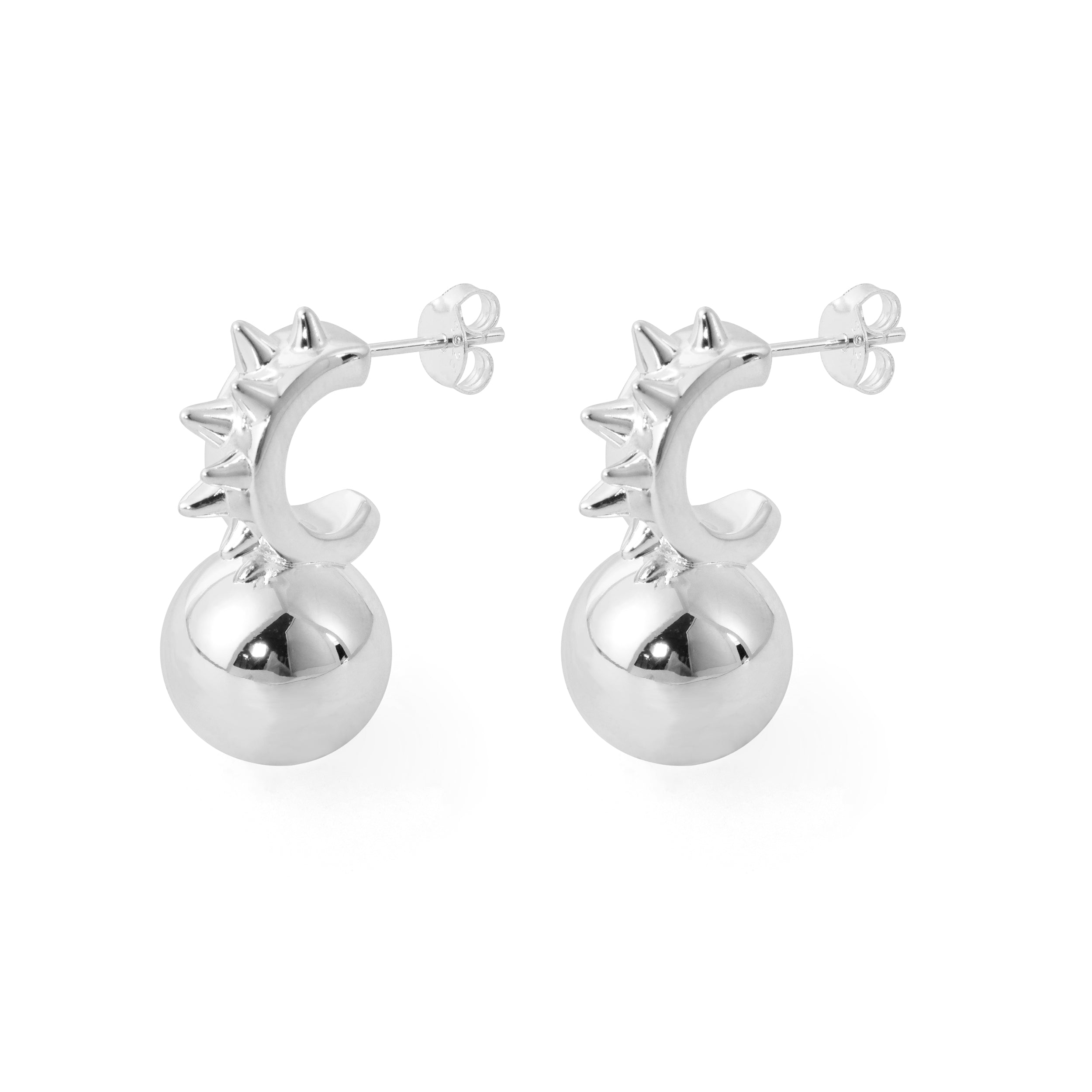 999 Sterling Silver Chunky Hollow Light Large Round Ball Statement  Stud  Earrings
