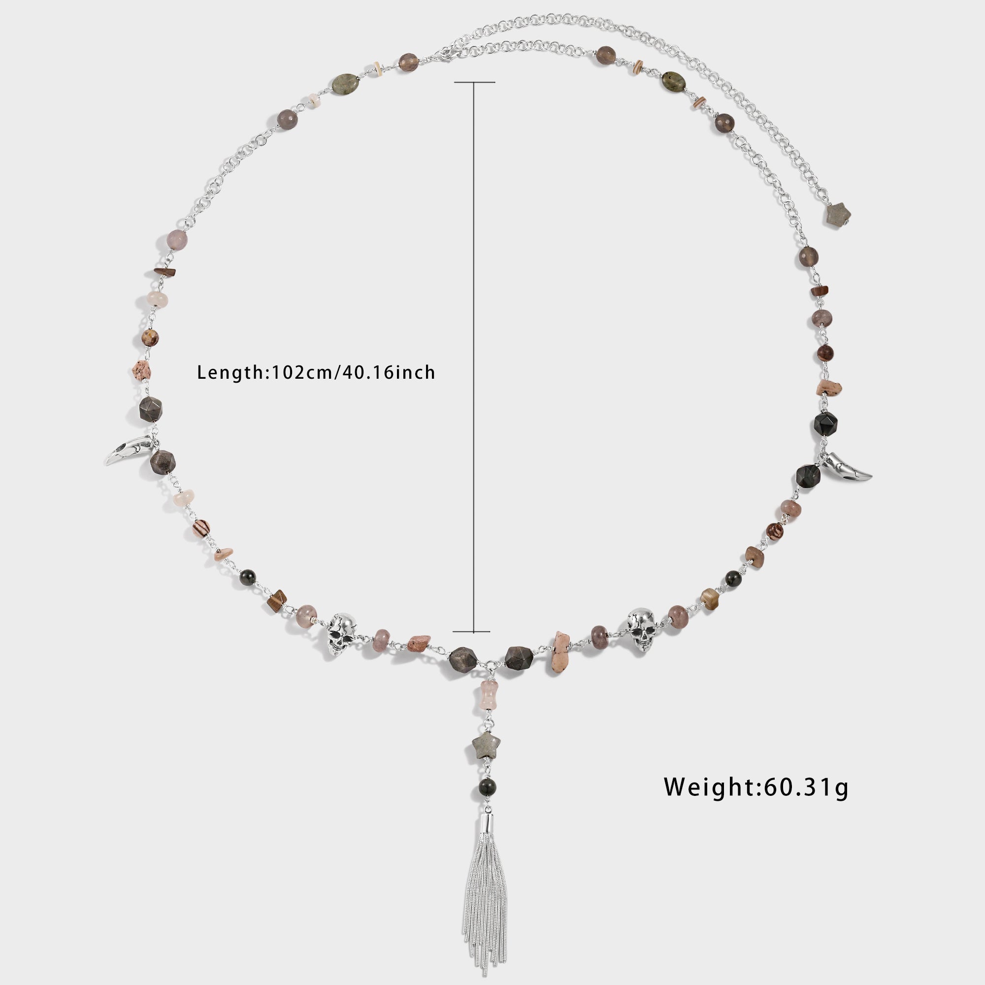 Statement Metal Jewelry Edgy 925 Pure Silver Fashion Skull Head Irregular Stone Tassels Waist Chain Metal